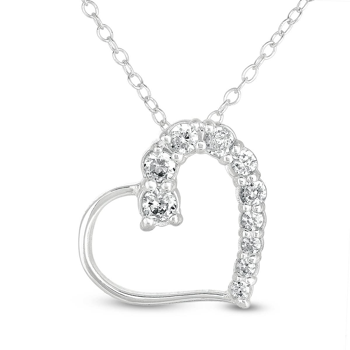 Forever New Sterling Silver CZ Open Heart Pendant Necklace