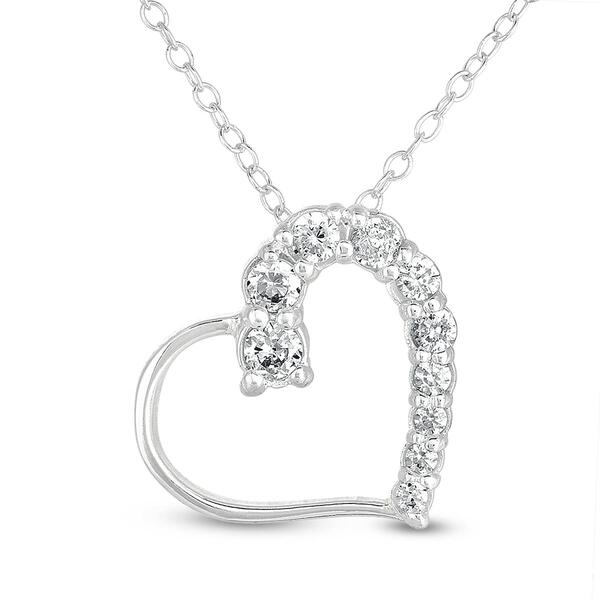Forever New Sterling Silver Cubic Zirconia Open Heart Pendant - image 