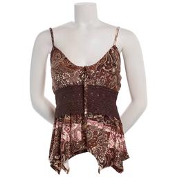Juniors Derek Heart Mix Print Crochet Hanky Hem Camisole - Brown