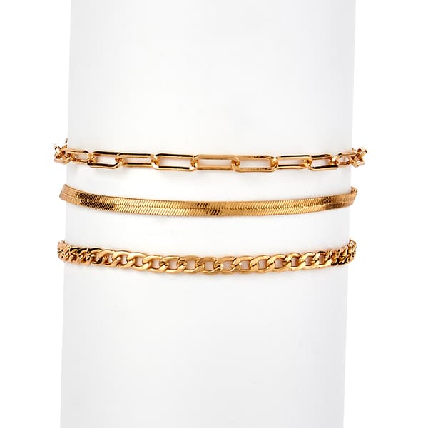 Design Collection Gold Plated Herringbone Bracelet Set - image 