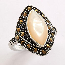Marsala Fine Silver Mother of Pearl/Marcasite Ring
