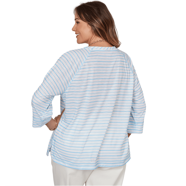 Plus Size Hearts of Palm Aqua Fresh 3/4 Sleeve Palm Tree Tee