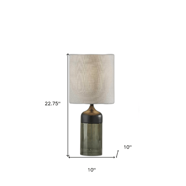 HomeRoots 23in. Black Wood & Smoked Glass Bedside Lamp