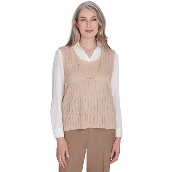 Womens Alfred Dunner Emerald Isle 2Fer Pointelle Vest  Blouse - image 