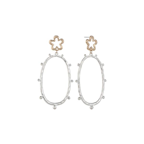 Bella Uno Two-Tone Flower Beaded Oval Drop Earrings