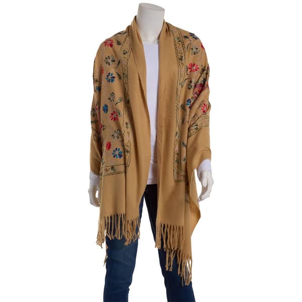 Womens Jessica McClintock Embroidered Shawl with Tassels - image 