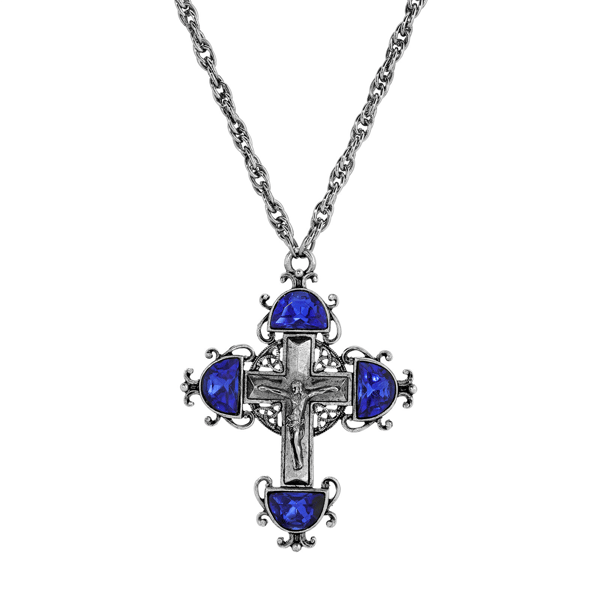 Symbols of Faith Silver Cross Color Crystal Necklace - image 
