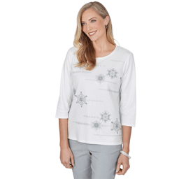 Petite Alfred Dunner Vail Pearl Snowflake Embroidered Blouse