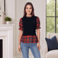 Womens Nanette Lepore Short Puff Sleeve Plaid Two In One Sweater - image 1