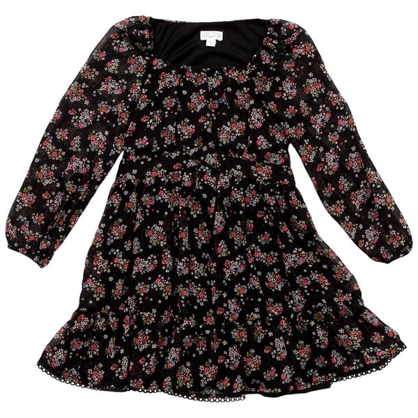 Girls &#40;7-12&#41; Nannette Floral Long Sleeve Tiered Chiffon Dress - image 
