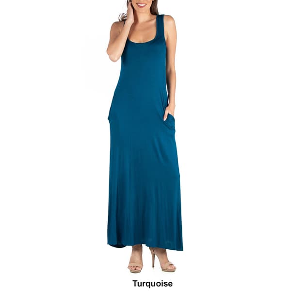 Womens 24/7 Comfort Apparel Scoop Neck Maxi Dress With Pockets