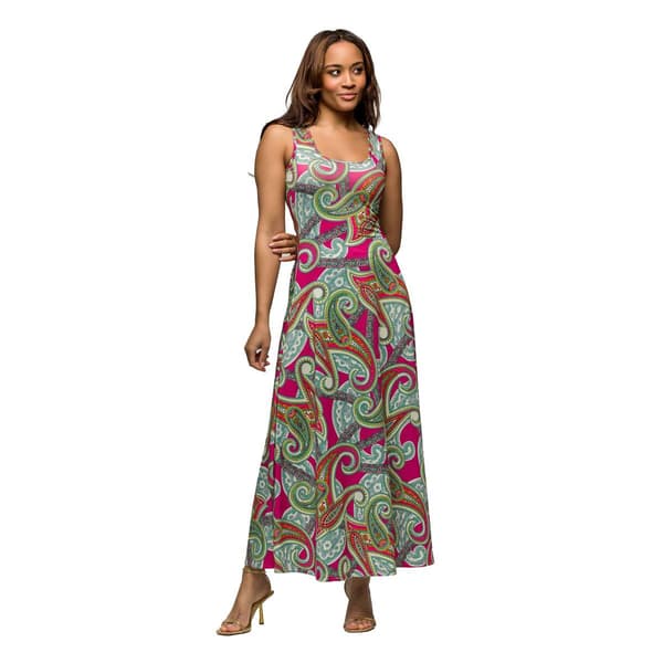 Womens 24/7 Comfort Apparel Hot Pink Paisley A Line Maxi Dress