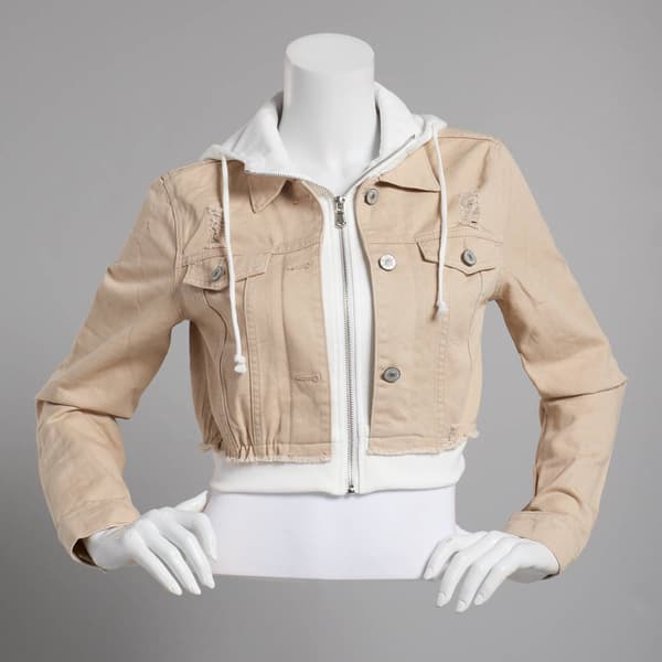 Juniors Love Tree Cropped Layer Denim 2Fer Jacket - Khaki - image 