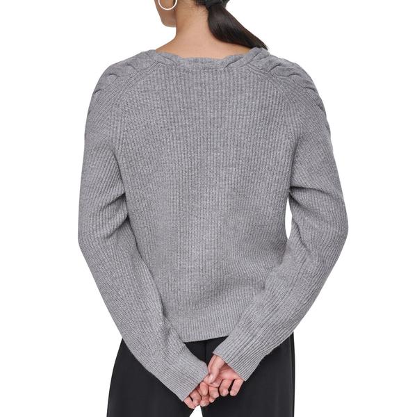 Womens DKNY Long Sleeve V-Neck Cable Knit Sweater