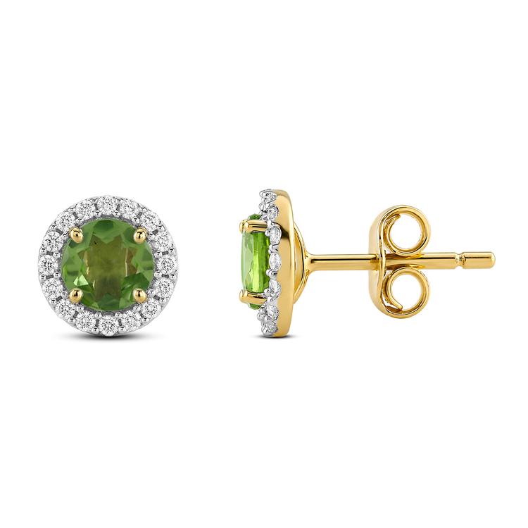 Gemstone Classics(tm) Yellow Gold Peridot Crown Halo Stud Earrings