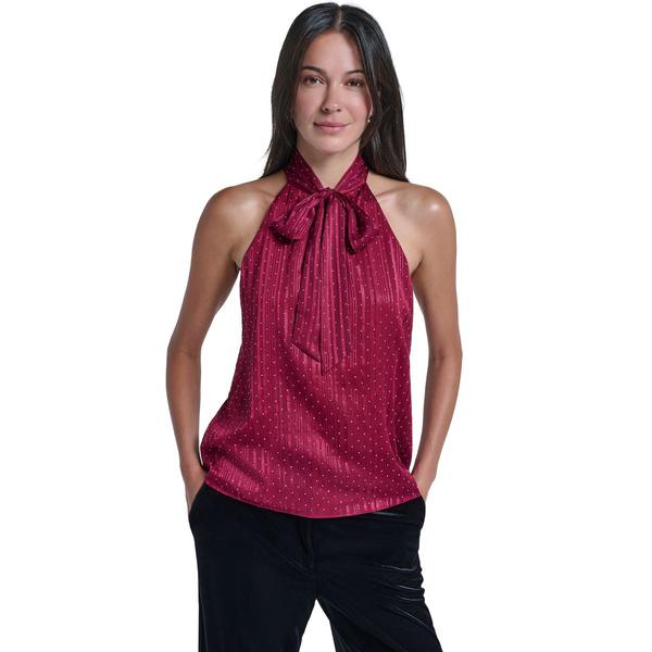 Womens Calvin Klein Sleeveless Tie Neck Rhinestone Blouse