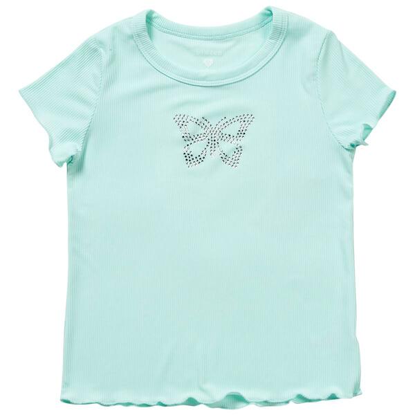 Girls &#40;7-12&#41; BTween&#40;R&#41; Rhinestone Butterfly Lettuce Hem Tee - image 