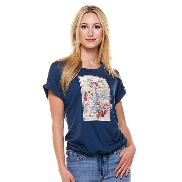 Womens Tru Self Short Sleeve Dolman Tunnel Hem Graphic Tee - image 
