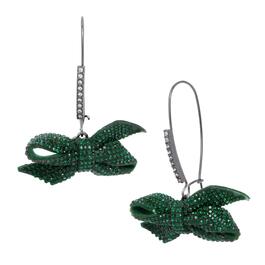 Betsey Johnson Pave Emerald Fabric Bow Dangle Earrings