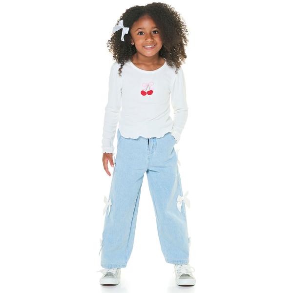 Girls (4-6x) BTween(R) Long Sleeve Cherry Top w/ Wide Leg Bow Jeans