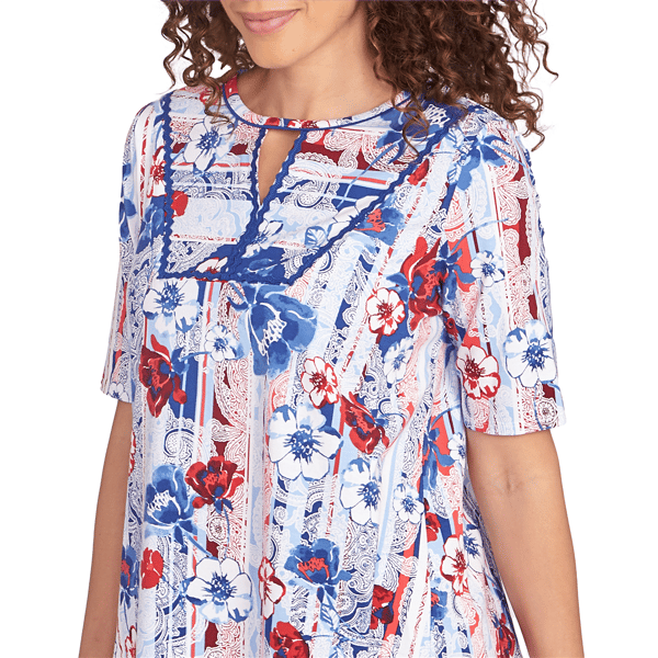 Womens Ruby Rd. Americana Chic Riviera Floral Stripe Blouse