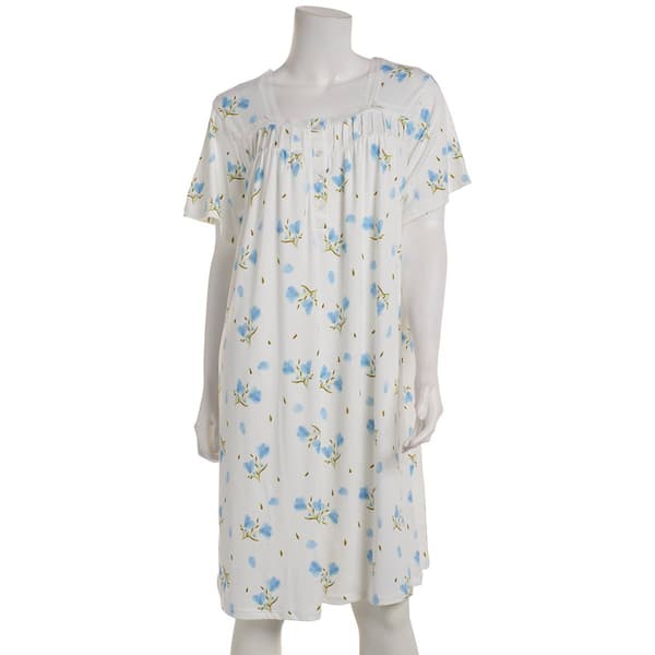 Womens Elegant Dreams Short Sleeve Ruffle Floral Nightgown - image 