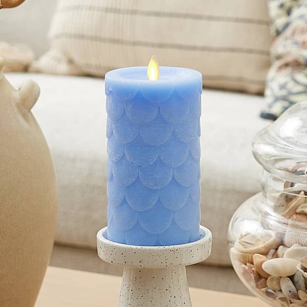 Luminaria 3x6.5 Embossed Mermaid Flameless Pillar Candle - image 