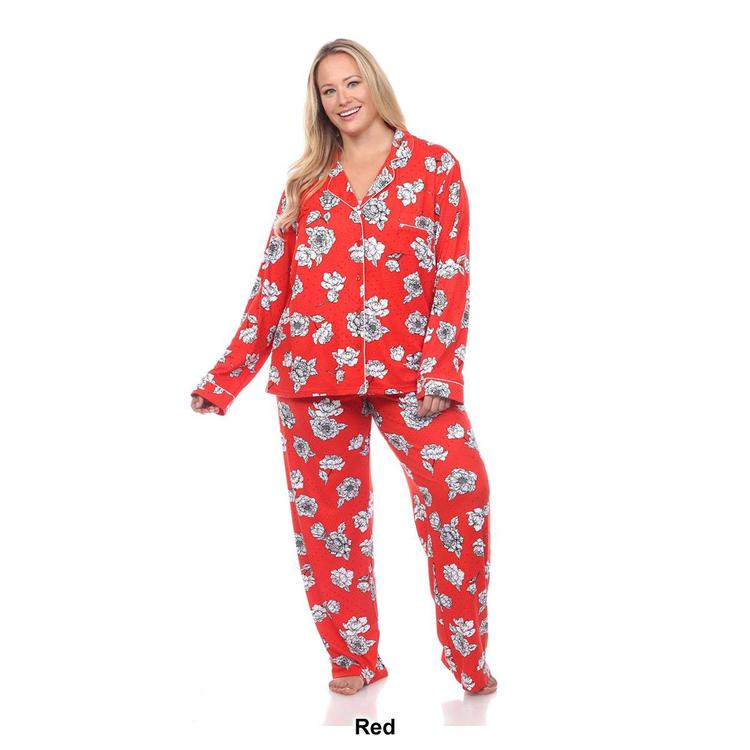 Plus Size White Mark 2pc. Long Sleeve Dotted Floral Pajama Set