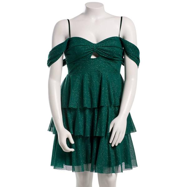 Juniors Plus Emerald Sundae Glitter Tulle Tiered Skater Dress - image 