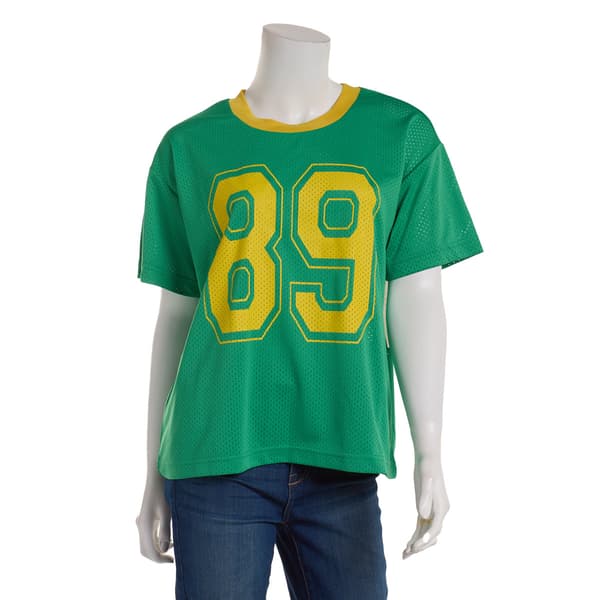 Juniors Plus Eye Candy Boxy Crew Neck Green & Yellow Jersey Tee - image 