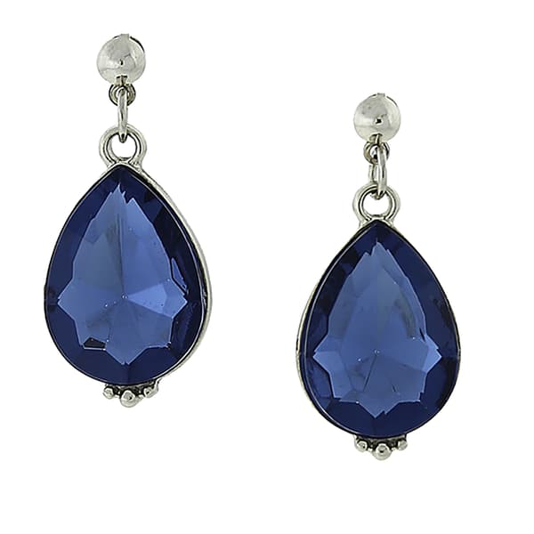 1928 Silver-Tone Framed Faceted Pear-Shaped Stones Earrings - image 