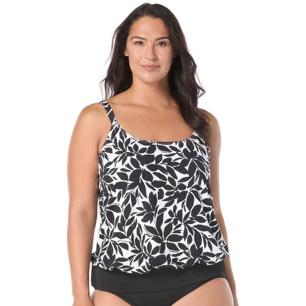 Plus Size Beach House Key West Banded Hem Leaf Tankini Swim Top