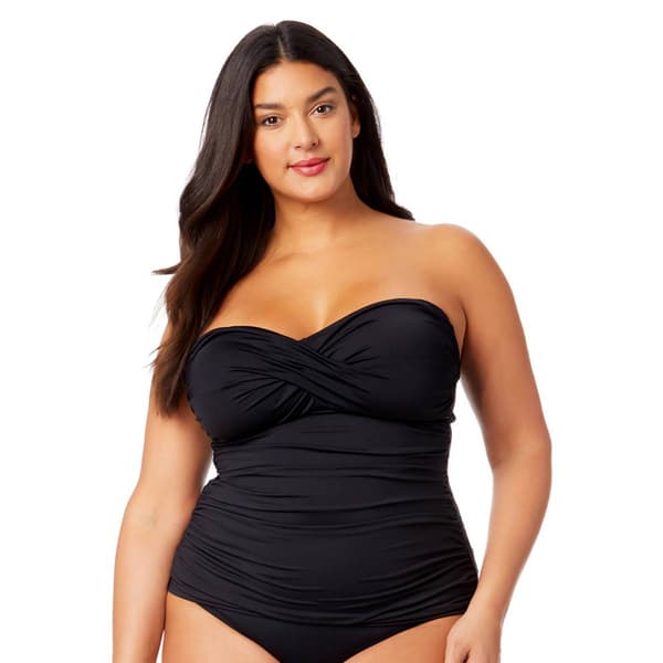 Plus Size Anne Cole Solid Twist Front Shirred Tankini - image 