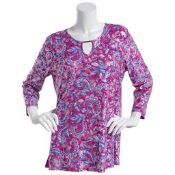 Womens Emily Daniels 3/4 Sleeve Foil Paisley Bar Neck Blouse