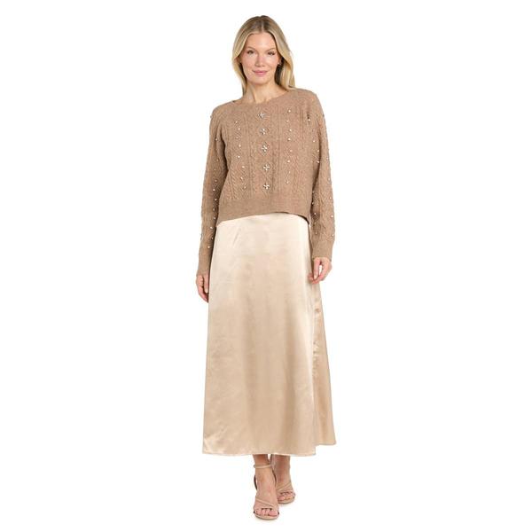 Womens R&M Richards Beaded Sweater with Satin Dress