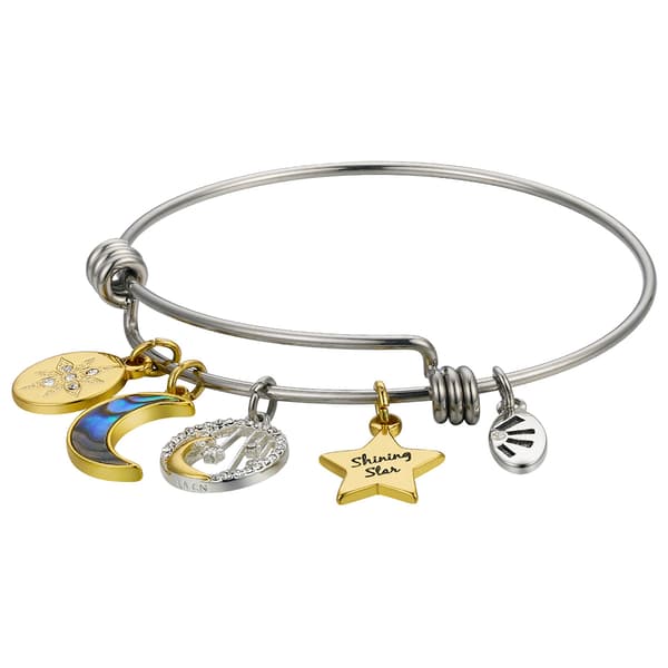 Shine Shining Star Crystal Flower & Abalone Moon Bangle Bracelet