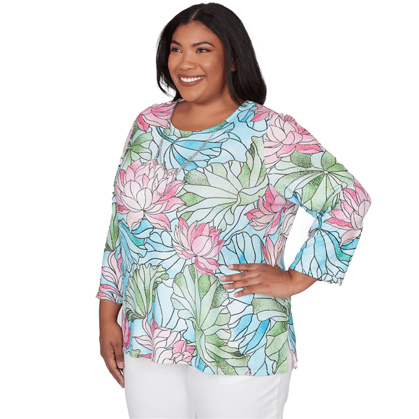 Plus Size Alfred Dunner Classics Stained Glass Floral Blouse