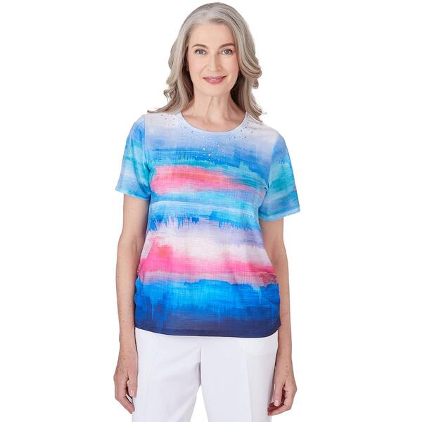 Womens Alfred Dunner Paradise Island Watercolor Stripe Top - image 