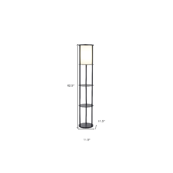 HomeRoots 63in. Black Wood Column Floor Lamp With Cylinder Shade