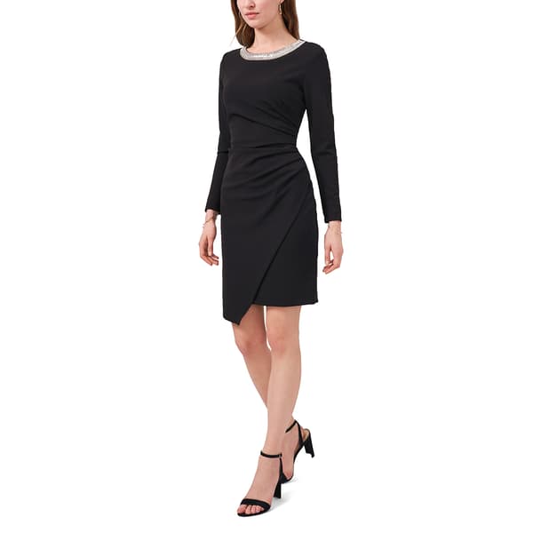 Womens MSK Long Sleeve Crepe Side Ruched Neck Trim Dress