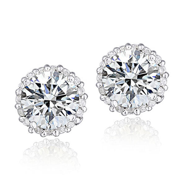 Sterling Silver CZ Solitaire Stud Earrings - image 