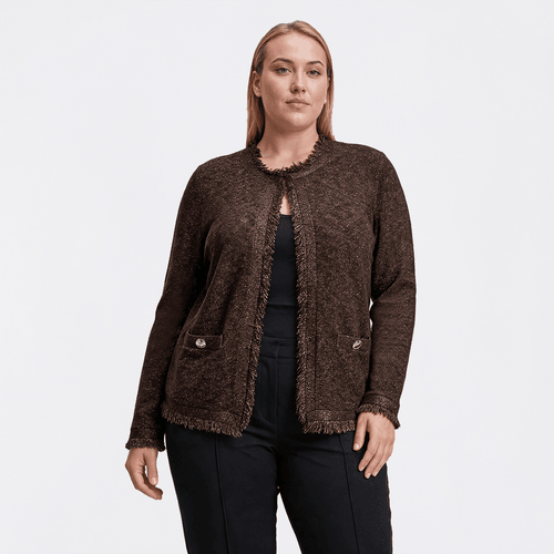 Plus Size Kasper Long Sleeve Fringe Kissing Front Cardigan