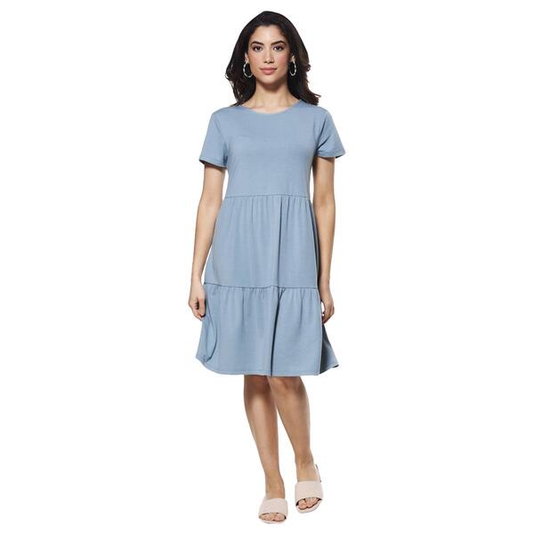 Petite Architect&#40;R&#41; Short Sleeve Solid Tiered Fit & Flare Dress - image 