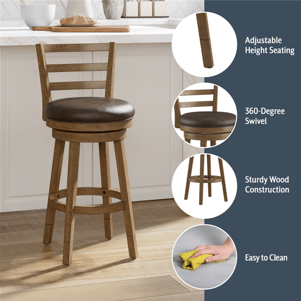 HH2 Home Ronan Slat Ladder Back Adjustable Height Swivel Stool