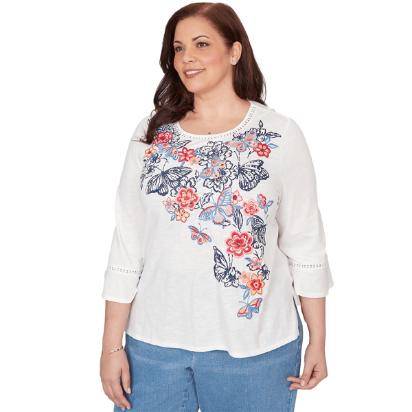 Plus Size Alfred Dunner Austin Floral Butterfly Embroidery Blouse