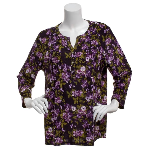 Womens Napa Valley 3/4 Sleeve Floral Leaf Split Neck Blouse - image 