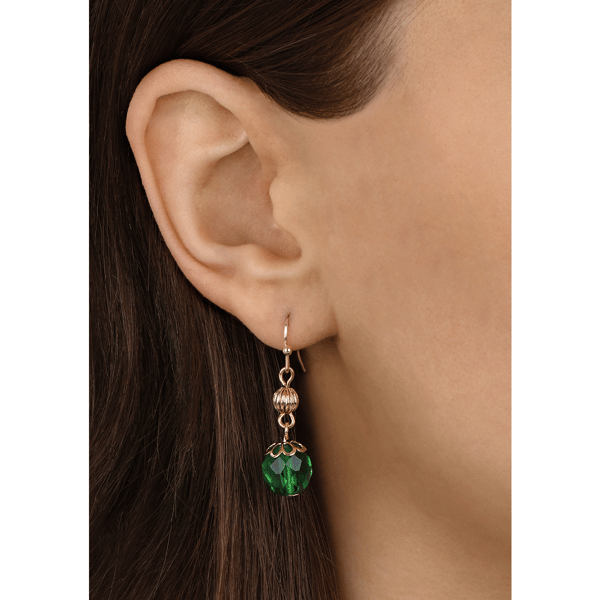 1928 Gold-Tone Green & Gold Bead Wire Earrings