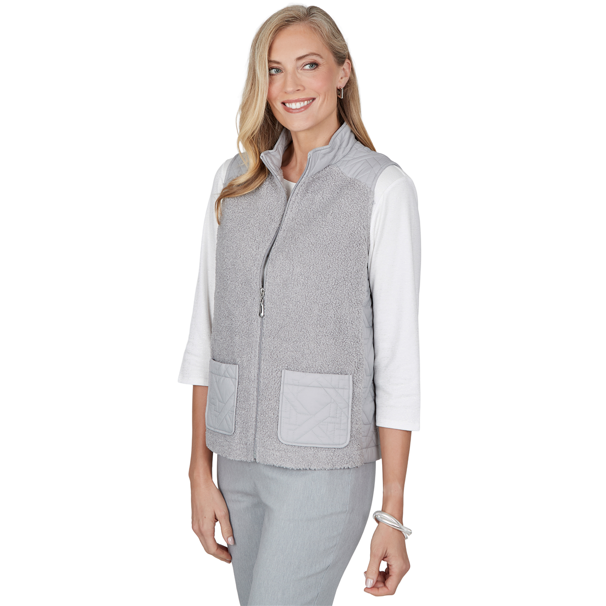 Womens Alfred Dunner Vail Sherpa Quilted Zip-Front Vest