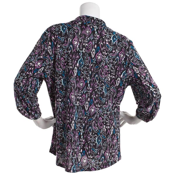 Womens Emily Daniels 3/4 Sleeve Ikat Disco Dot Button Down Top