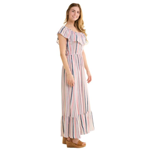 Womens Absolutely Famous Ruffle Trim Stripe Maxi Dress